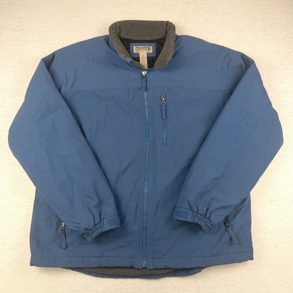 Duluth Trading Co Shoreman Fleece Lined Jacket Mens XL Blue Nylon Workwear Coat